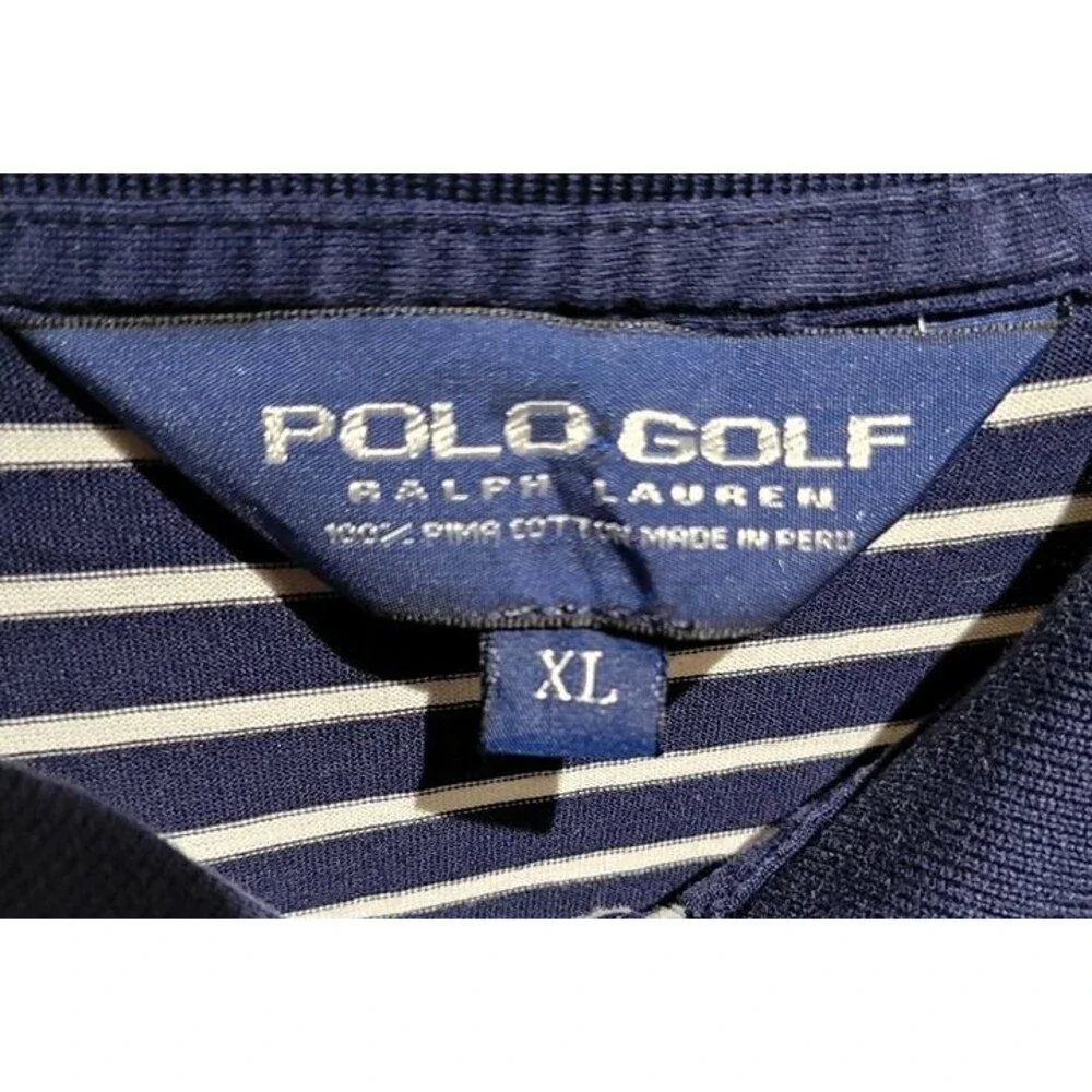 Ralph Lauren Golf Short Sleeve Polo Blue White Pinstripe XL Pima Cotton